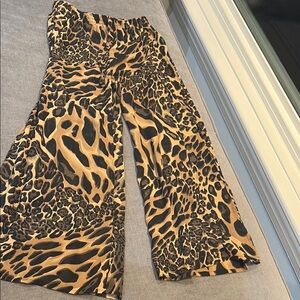 Leopard Print sheer open side leg Wide-Leg Pants coverup swimsuit